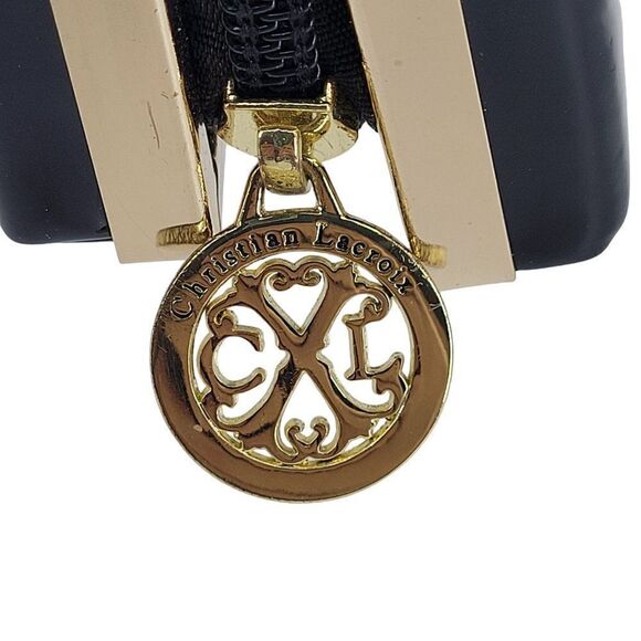 Christian Lacroix Evening Clutch Black Vegan Faux Patent Leather Framed Zip - Picture 7 of 13